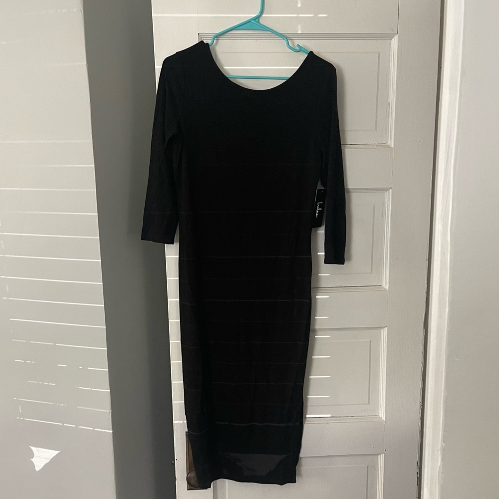 Lulus black midi dress. 3/4 sleeve.